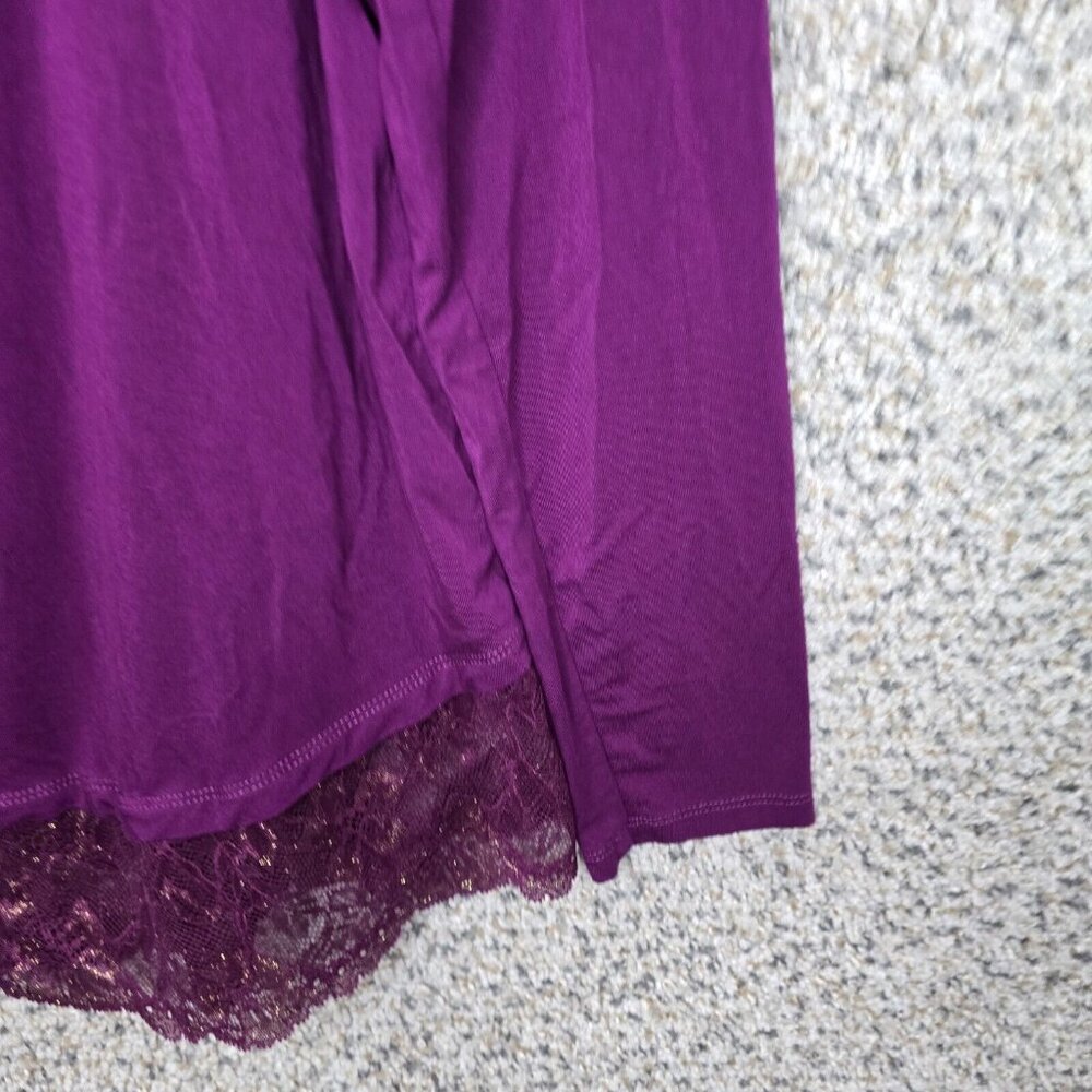 LOGO Lori Goldstein Cardigan Womens XS Purple Button Up Lace Trim Stretch Ladies - Picture 2 of 7